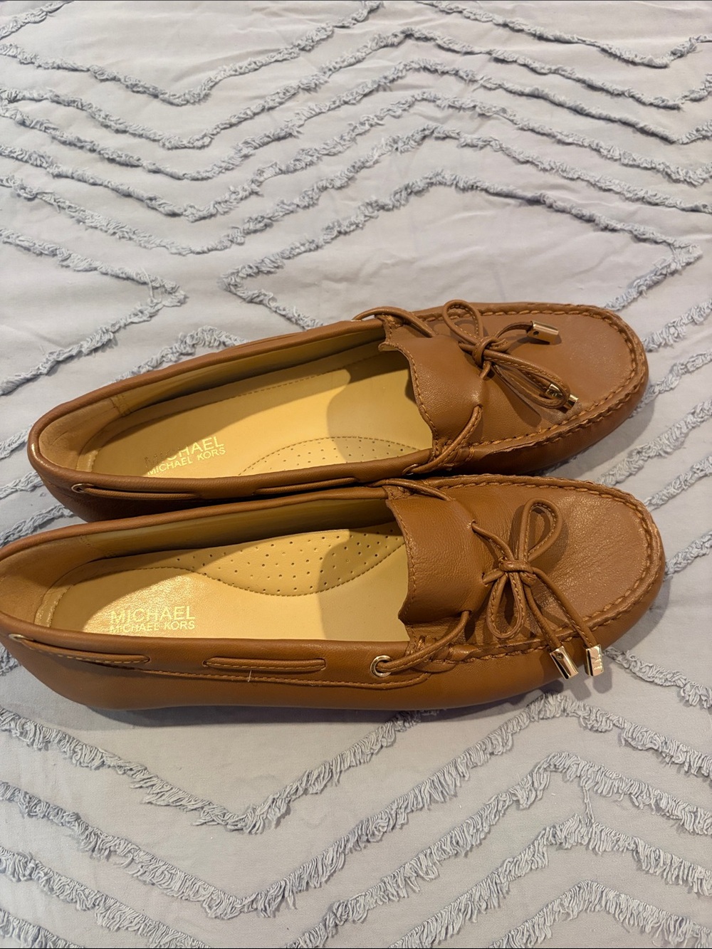 Michael Kors Women’s Cognac Leather Moccasin Loafers with Bow